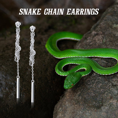 Flag Village Sterling Silver Chain Earrings with Snake Dangle As Birthday Gifts For Women and Girls