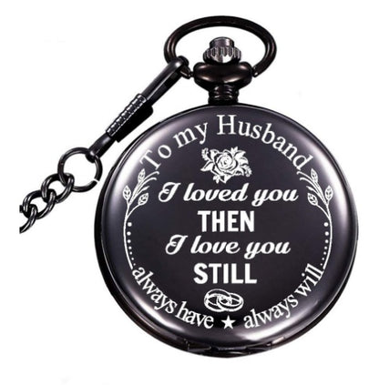Flag Village retro black fashion silver smooth steampunk quartz pocket watch stainless steel chain necklace 30 cm for men for women with gift box