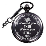 Flag Village retro black fashion silver smooth steampunk quartz pocket watch stainless steel chain necklace 30 cm for men for women with gift box