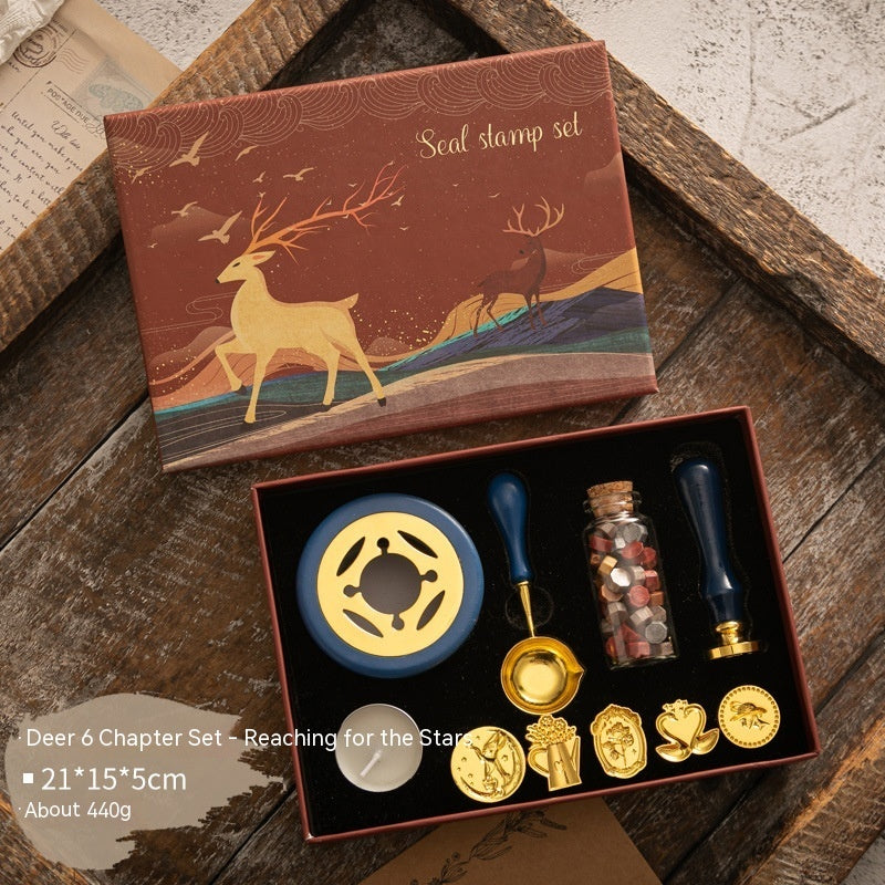 Flag Village Sealing Wax Seal Set Retro Elk Gift Box Wooden Handle