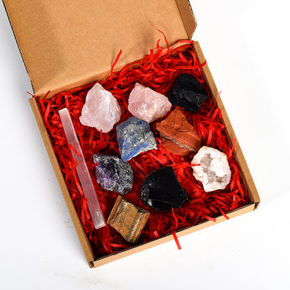 Flag Village 9 PCs Crystal Stone Rough Stone Rolling Millstone Christmas Box Set White Crystal Festival Gift Decoration