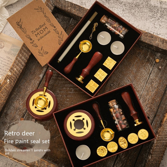 Flag Village Sealing Wax Seal Set Retro Elk Gift Box Wooden Handle
