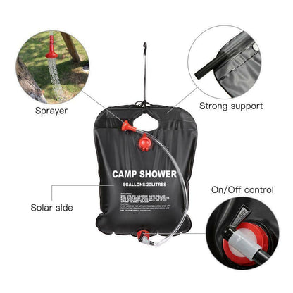 Flag Village 20L Camping Shower Portable Compact Solar Sun Heating Bath Bag Outdoor Travel