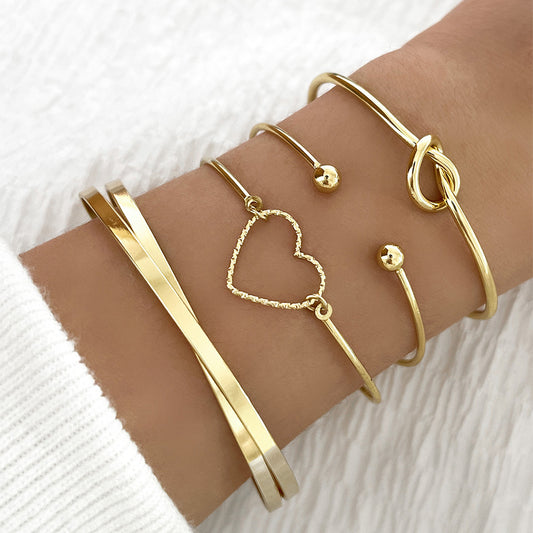 Flag Village Vintage Gold Crystal Heart Letter Love Bangle Bracelet For Women Fashion Multi-layer Geometric Charm Bracelets Jewelry Gifts