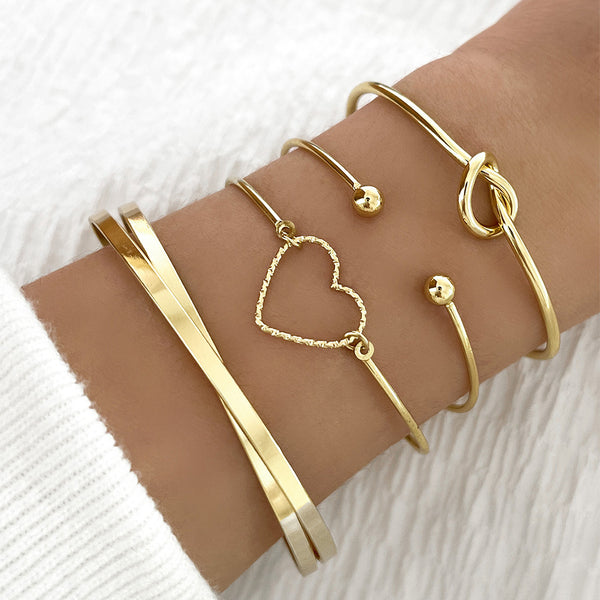 Flag Village Vintage Gold Crystal Heart Letter Love Bangle Bracelet For Women Fashion Multi-layer Geometric Charm Bracelets Jewelry Gifts