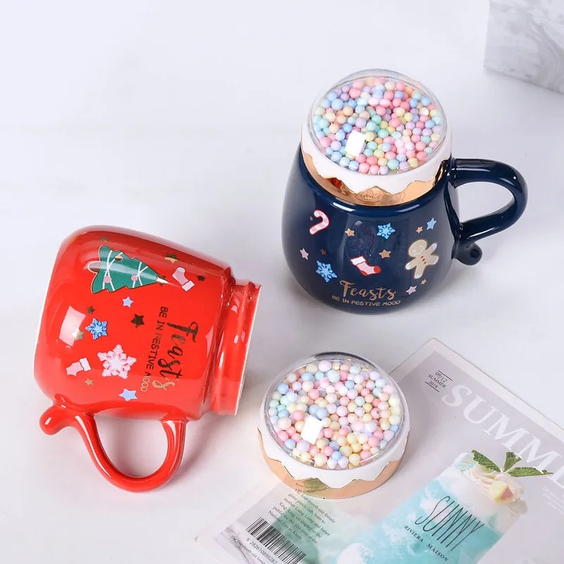 Flag Village Christmas Mugs Set With Lid And Spoon Xmas Gift Box Set Ceramic Cartoon Couples Santa Claus Milk Cocoa Cup For Home Office