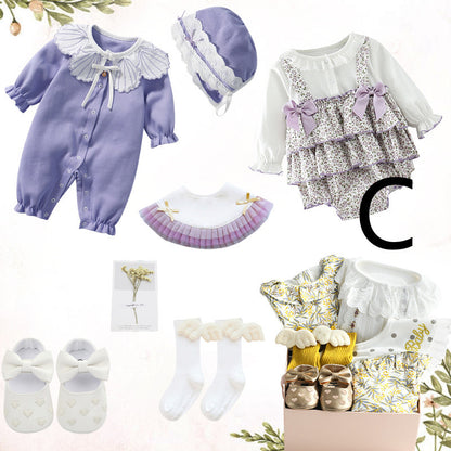 Flag Village Baby Girl Full Moon Gift Box Baby Cotton Romper Suit Princess Dress Clothes