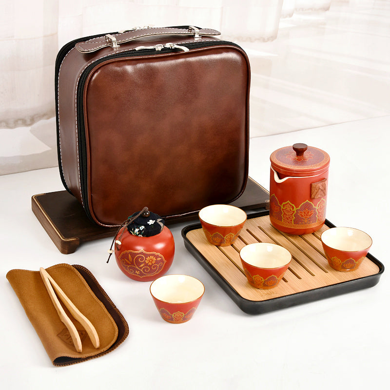 Flag Village Ceramic Portable Travel Tea Set Gift Box