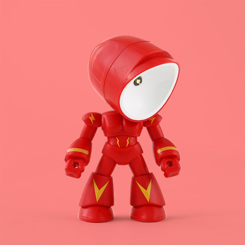 Flag Village Cute LED Hero Table Lamp Mini Portable Cool Mecha Cute Robot Night Light Bedroom Home Decoration Kids Boys Gifts