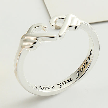 Flag Village Romantic Heart Hand Hug Fashion Ring For Women Couple Jewelry Silver Color Punk Gesture Wedding Men Finger Accessories Gifts
