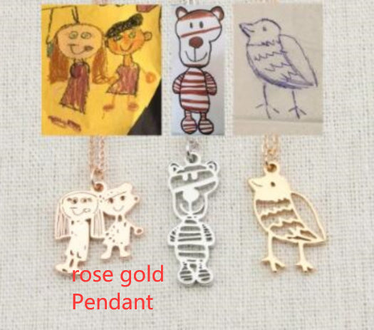 Flag Village Custom Kids Drawing Painting Necklace Stainless Stee Personalized Children Artwork Pendant For Kids Mom Family Jewelry Gifts