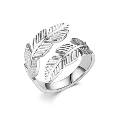 Gift & Souvenir Feather Ring Open Titanium Steel Ring Gold And Silver Color Opening Rings Creative Simple Feather Handmade Party Jewelry Gifts