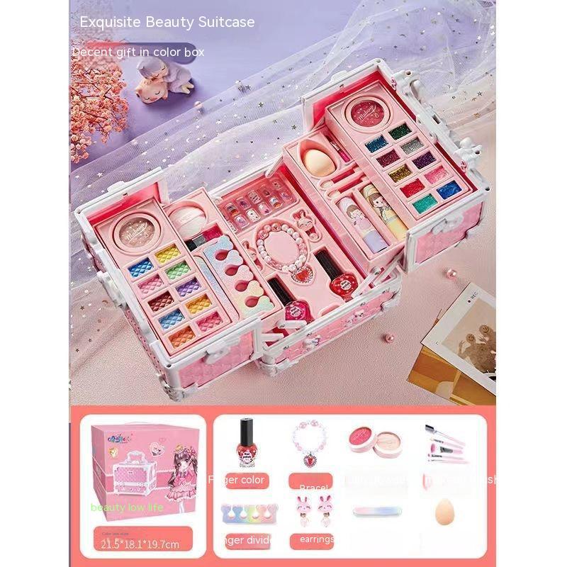 Flag Village Children's Cosmetics Makeup Set Portable Box Simulation Nail Polish Play House Girl's Birthday Gift