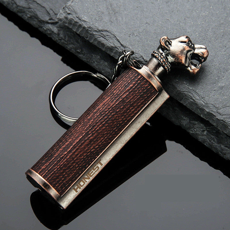 Flag Village Creative Metal Keychain Lighter Wild Fire Ten Thousand Times Use Kerosene Lighters Gifts For Men