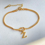 Flag Village New Letter A-Z Love Knot Bracelets For Women Couple Gold Color Dainty Snake Chain Charm Bracelet Stainless Steel Jewelry Gift Valentine's Day Gifts