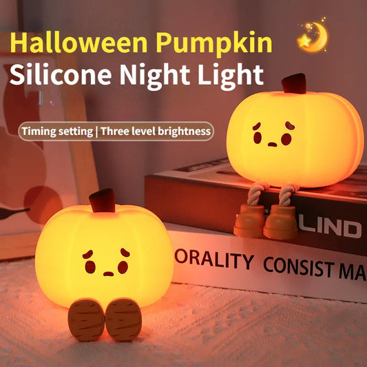 Flag Village Home Decor Halloween Pumpkin Night Light Cute Soft Silicone Lamp Touch  Dimmable Rechargeable Bedside Decor Light Kids Gifts Halloween Decorations