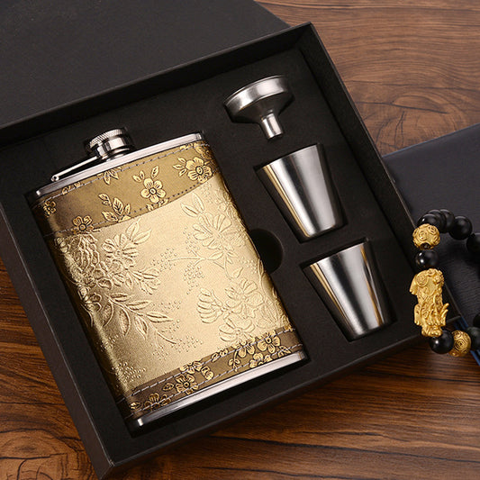 Flag Village Stainless Steel Metal Portable Wine Bottle Gift Box Set