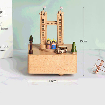 Flag Village Wooden building model music box birthday gift