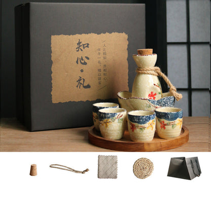 Flag Village Japanese Retro Sake Wine Warmer Gift Box Set Hot Wine Shochu Pot Ceramic Wine Cup White Wine Household Wine Glass