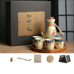 Flag Village Japanese Retro Sake Wine Warmer Gift Box Set Hot Wine Shochu Pot Ceramic Wine Cup White Wine Household Wine Glass