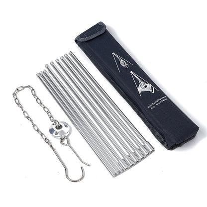 Flag Village Compatible with Apple, Camping outdoor campfire tripod hanging pot picnic fire bracket aluminum alloy tripod camping supplies