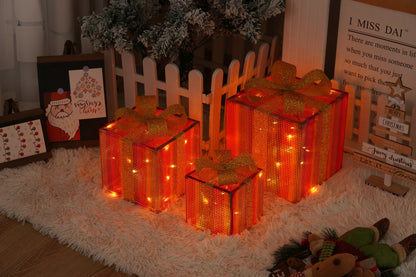 Flag Village Remote Control Christmas Gift Box Lights Christmas Three-piece Decoration