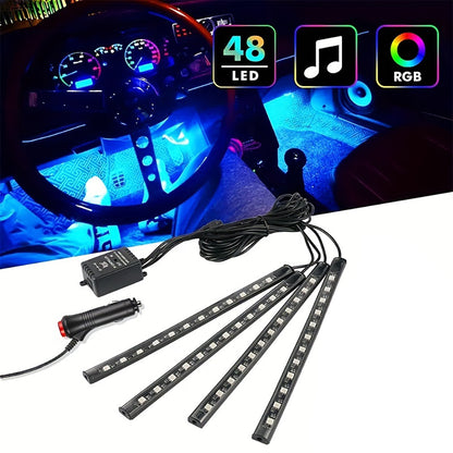 Flag Village Auto Tools Auto LED RGB Interior Atmosphere Strip Light Decorative Foot Lamp With USB Wireless Remote Music Control Multiple Modes For Car