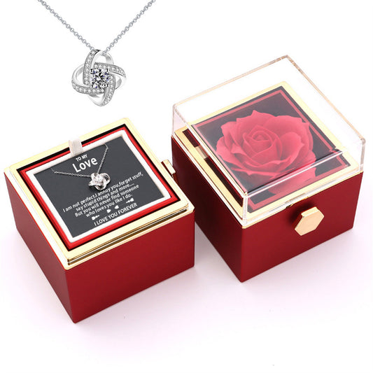 Flag Village Rotating Soap Rose Jewelry Packing Box Necklace Gift Set