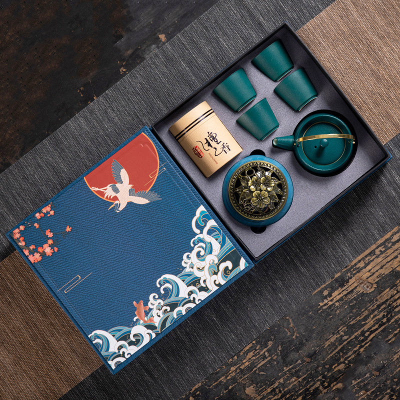 Flag Village Ceramic Kung Fu Tea Set Gift Box Set Business Small Gift