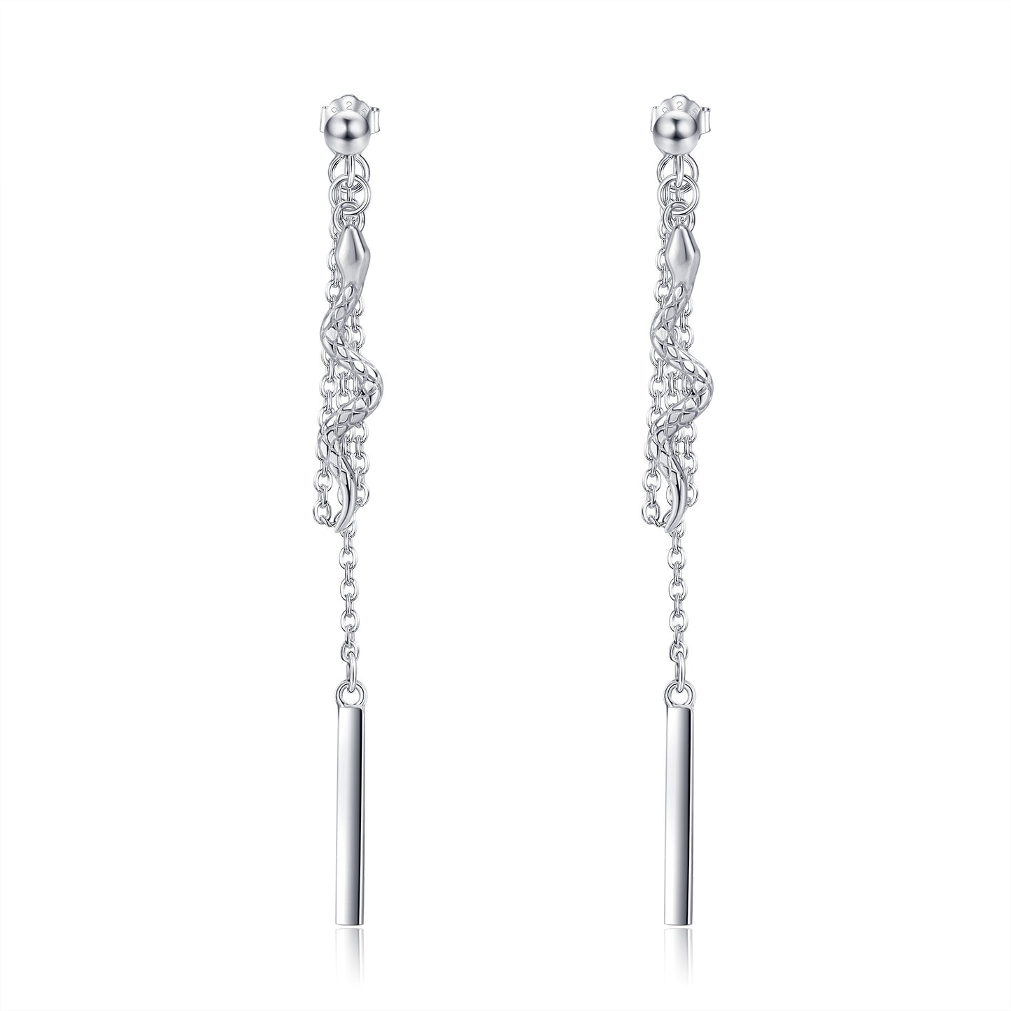 Flag Village Sterling Silver Chain Earrings with Snake Dangle As Birthday Gifts For Women and Girls