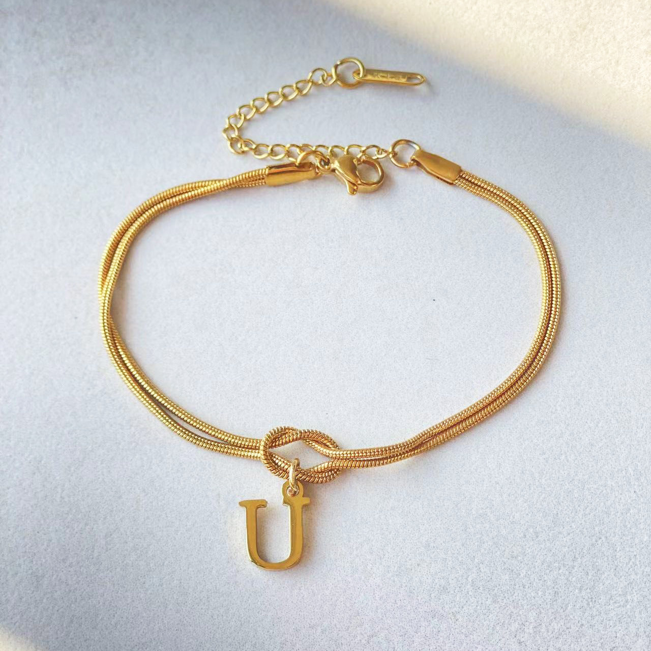 Flag Village New Letter A-Z Love Knot Bracelets For Women Couple Gold Color Dainty Snake Chain Charm Bracelet Stainless Steel Jewelry Gift Valentine's Day Gifts