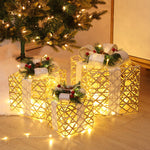 Flag Village Christmas Wrought Iron Gift Box Warm White Christmas Ornament Three-piece Set With Battery Box Holiday Light String Boxes