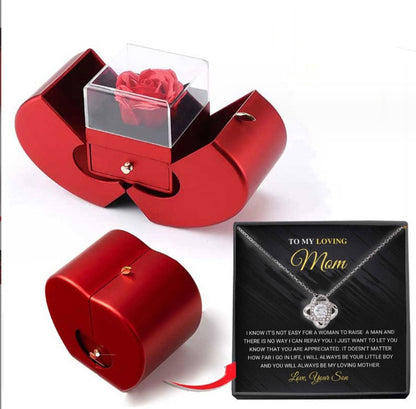 Flag Village Fashion Jewelry Box Red Apple Christmas Gift Necklace Eternal Rose For Girl Mother's Day Valentine's Day Gifts With Artificial Flower Rose Flower Jewelry Box