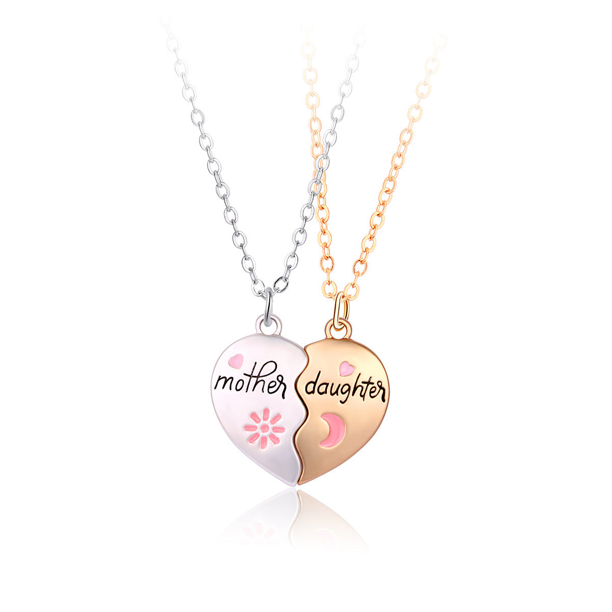 Flag Village 2PCS Set Jewelry Mother Daughter Necklace Matching Heart Magnetic Pendant Fashion Gifts For Mother's Day