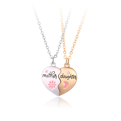 Flag Village 2PCS Set Jewelry Mother Daughter Necklace Matching Heart Magnetic Pendant Fashion Gifts For Mother's Day