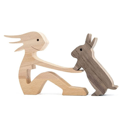 Flag Village DIY Figurine Wood Dog Ornament Sculpture Home Decoration A Man A Dog Wood Sculpture Christmas Gifts Model Decor