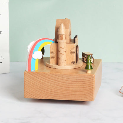 Flag Village Wooden building model music box birthday gift