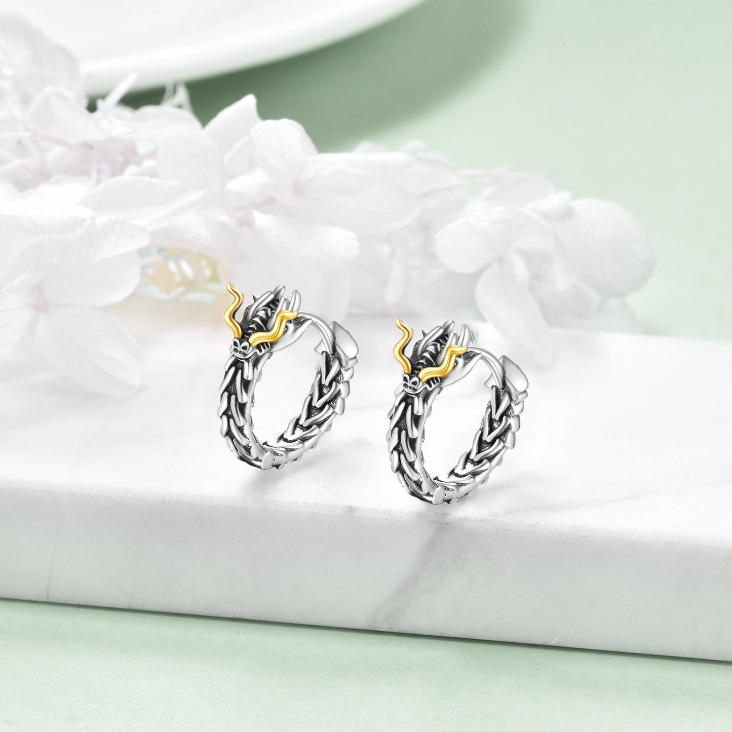 Flag Village Sterling Silver Dragon Hoop Huggie Earrings Jewelry Gifts for Men