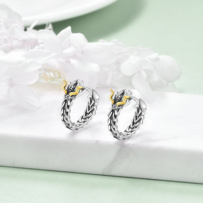 Flag Village Sterling Silver Dragon Hoop Huggie Earrings Jewelry Gifts for Men