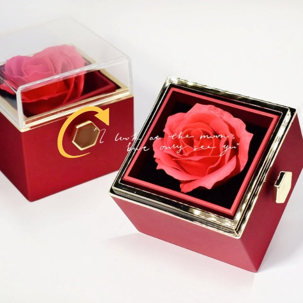 Flag Village Rotating Soap Flower Rose Gift Box Creative Rotating Rose Jewelry Packaging Box Valentine's Day Gift For Women