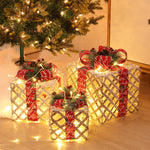 Flag Village Christmas Wrought Iron Gift Box Warm White Christmas Ornament Three-piece Set With Battery Box Holiday Light String Boxes