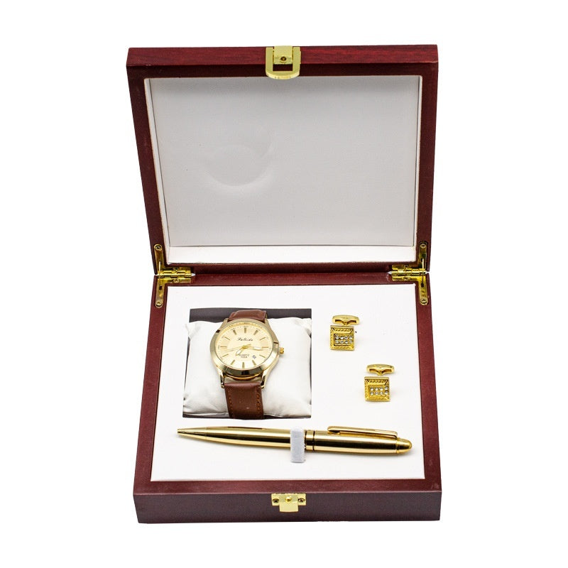 Flag Village High-end Teacher's Day Gift Three-set Box Simple Metal Ball Point Pen Cufflinks Fashion Business Men's Suit