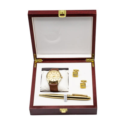 Flag Village High-end Teacher's Day Gift Three-set Box Simple Metal Ball Point Pen Cufflinks Fashion Business Men's Suit