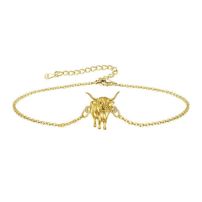 Flag Village 925 Sterling Silver Highland Cow Anklet Braclet Animal Jewelry Gifts