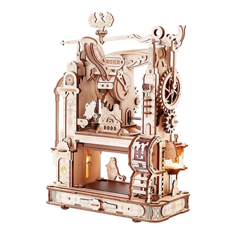 Flag Village Robotime Rokr Printing Press 3D DIY Puzzle Gifts For Boyfriend Family Wooden Toys With LED Light Building Block Kit Play LK602
