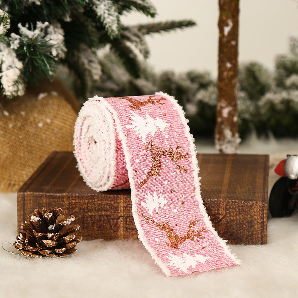 Flag Village Linen Elk Christmas Tree Ribbon Gift Gift Box Wrapping Ribbon