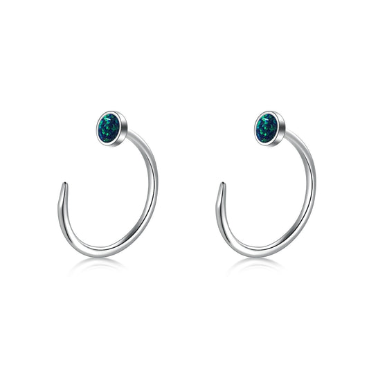 Flag Village Ear Huggie Earrings Opal Half Cuff Hoop Earrings Threader Jewelry Gifts for Women Men Birthday