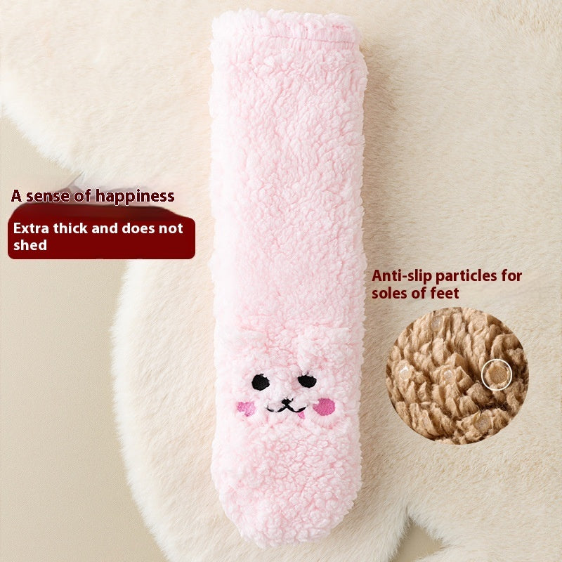 Flag Village Winter Floor Socks Velvet Thicken Warm Coral Velvet Cute Socks Japanese-style Home Footwear Non-slip Socks New Year Gifts Winter Gadgets