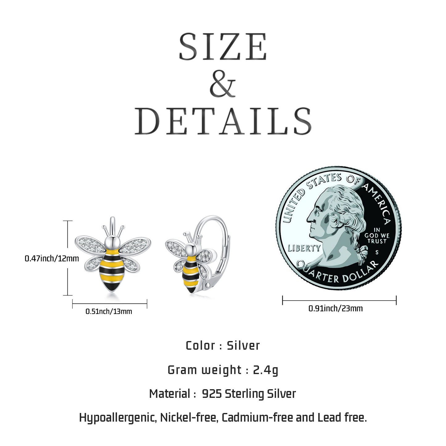 Flag Village Bee Earrings S925 Sterling Silver Bumble Honey Huggie Hoop Earrings Bee Jewelry Gifts for Women Girls Teen