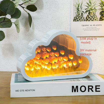 Flag Village Tulip Night Lamp DIY Material Cloud Tulips Night Lamp Decorative Mirrors Photo Frame LED Table Lights Korean Creative Desk Bedroom Handmade Birthday Gifts